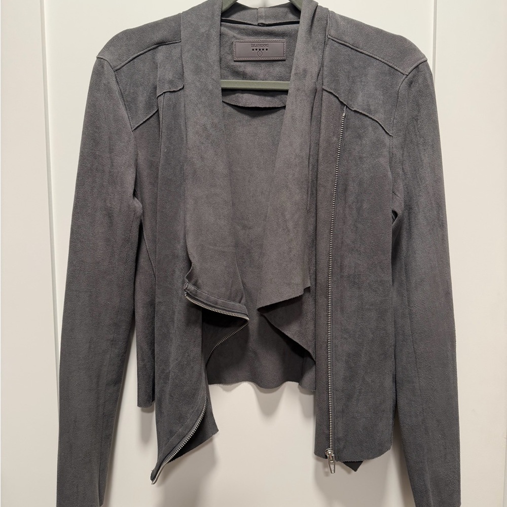 Blank NYC Womens Grey Suede Draped Zip Front Jacket - Picture 1 of 4